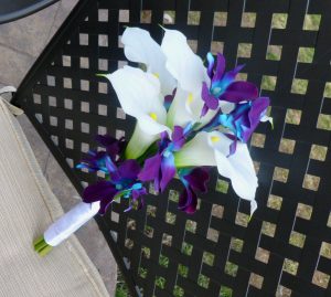 Calla lily purple blue orchid bouquet