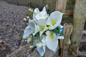 White calla lily, peacock, orchid bridal bouquet - Image 2