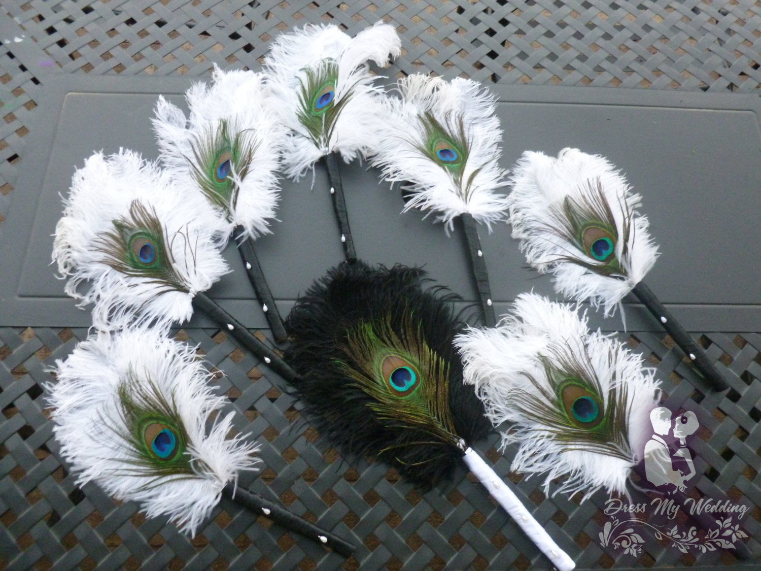 White Peacock Feather Fan, for A Pair