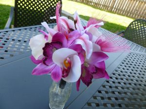 Pink fuchsia orchid tiger lily bouquet, small bridal or bridesmaids bouquet, pink and white bouquet - Image 2