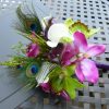 Cymbidium orchid and calla lily bouquet with peacock feathers - Image 2