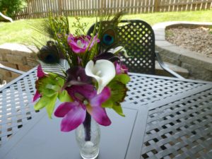 Cybidium orchid and calla lily bouquet with peacock feathes, white and green orchid, plum bridal bouquet, bridesmaids bouquet - Image 4