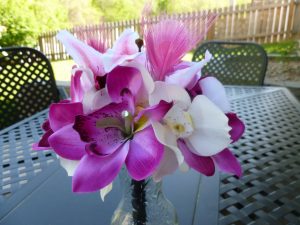 Pink fuchsia orchid tiger lily bouquet, small bridal or bridesmaids bouquet, pink and white bouquet