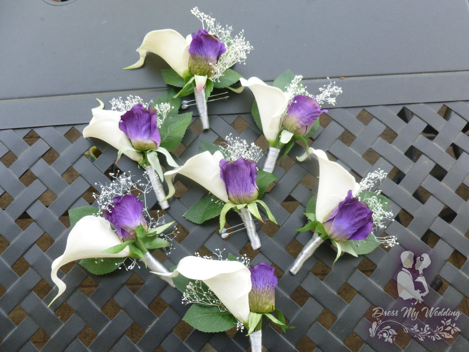 rose babies breath calla lily Wedding buttonhole corsage for groom/guests 