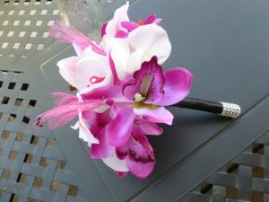 Pink fuchsia orchid tiger lily bouquet, small bridal or bridesmaids bouquet, pink and white bouquet - Image 4
