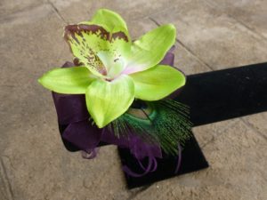 cymbidium  orchid corsage, wrist corsag, peacock feather - Image 2
