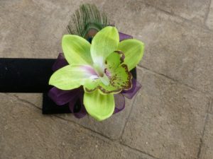 cymbidium  orchid corsage, wrist corsag, peacock feather - Image 3