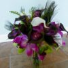 Cymbidium orchid and real touch calla lily bouquet, peacock feathers - Image 3