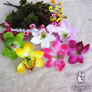 Cymbidium orchid and real touch calla lily bouquet, peacock feathers - Image 5