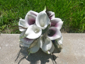 Picasso and  ivory white calla and peacock feather bouquet, small bouquet, bridesmaids bouquet, small bridal bouquet