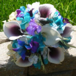 Purple turquoise picasso ivory hydrangea bridesmaids bouquet, toss bouquet, small bridal bouquet