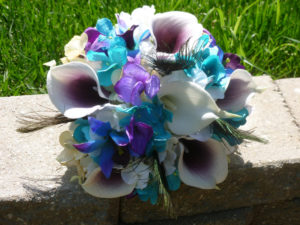 Purple turquoise picasso ivory hydrangea bridesmaids bouquet, toss bouquet, small bridal bouquet