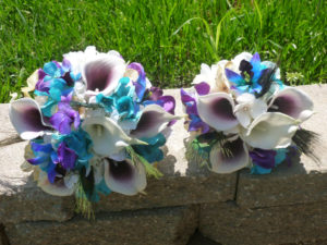 Purple turquoise picasso ivory hydrangea bridesmaids bouquet, toss bouquet, small bridal bouquet - Image 2