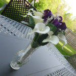 Real touch calla lily and silk purple rose bouquet with natural preserved baby's breath.