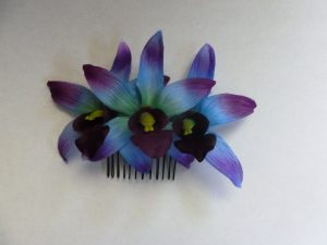 Galaxy orchid hair comb, dendrobium orchid, purple blue orchid