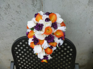 Orange and plum cascading bridal bouquet - Image 2