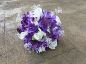 Purple, plum, hydrangea rose bouquet with baby's breath, purple artificial bridal bouquet, natural preserved baby's breath - Image 3