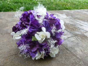 Purple, plum, hydrangea rose bouquet with baby's breath, purple artificial bridal bouquet, natural preserved baby's breath - Image 5