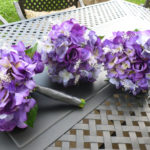 Purple, lavender hydrangea bouquet with baby's breath, 8" bouquet, artificial hydrangea bouquet