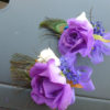 Purple and white rose corsage, artificial rose corsage with peacock feather accsent - Image 4