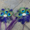 Peacock wrist corsage, peacock feather corsage with ribbon ties, Customizable - Image 2