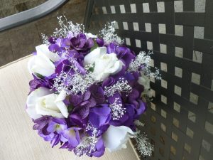 Purple, plum, hydrangea rose bouquet with baby's breath, purple artificial bridal bouquet, natural preserved baby's breath - Image 4