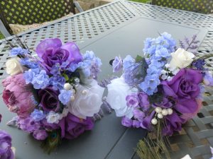 Purple bridal bouquet peacock and ostrich feather accent, SALE, matching grooms boutonniere FREE, - Image 5