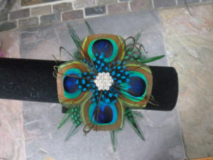 Peacock wrist corsage, pearl wrist corsage, wristlet, bracelet, peacock wristlet, Customizable - Image 2