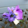 Purple and white rose corsage, artificial rose corsage with peacock feather accsent - Image 2