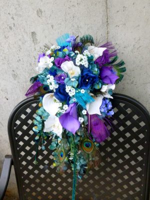 Teal and purple cascading bouquet - Image 3