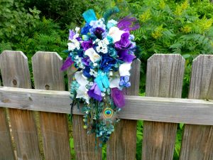 Teal and purple cascading bouquet - Image 2