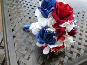 Red, blue, white bridal bouqeut, american flag bouquet, red, blue rose, hydrangea, baby's breath - Image 4