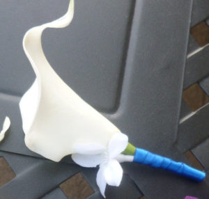 Real touch calla lily boutonniere with  stephanotis, customizable