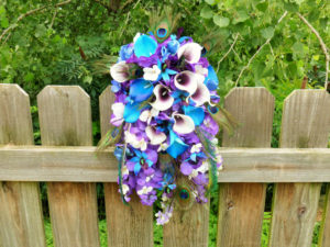 Cascading purple and blue bridal bouquet - Image 2
