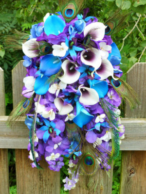 Cascading purple and blue bridal bouquet - Image 3