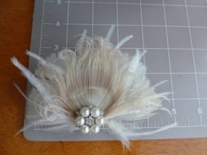 Bridal Ivory, champagne feather hair piece, champagne peacock feather, pearl rhinestone - Image 2