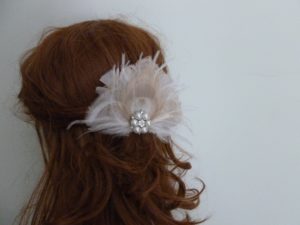 Bridal Ivory, champagne feather hair piece, champagne peacock feather, pearl rhinestone - Image 3