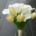 Yellow tulip and calla lily bouquet, customizable, real touch artificial flowers