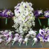 Cascading bouquet, apple green orchids and purple accent - Image 3