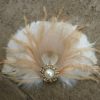 Champagne peacock feather hair piece, champagne ivory feather, topaz crystal pearl center piece, rhinestones - Image 2