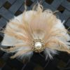 Champagne peacock feather hair piece, champagne ivory feather, topaz crystal pearl center piece, rhinestones - Image 3