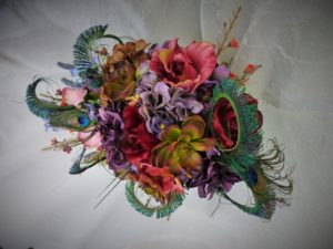 Vintage, antique looking cascading bouquet with peacock feathersautumn, rustic, cascade bridal bouquet, peacock feathers - Image 5
