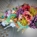 Vintage, antique looking cascading bouquet with peacock feathersautumn, rustic, cascade bridal bouquet, peacock feathers