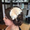 Champagne peacock feather hair piece, champagne ivory feather, topaz crystal pearl center piece, rhinestones