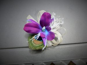 Galaxy orchid baby's breath hair accessory, hair clip, peacock feathers, ribbons, ostirch feather accent - Image 3