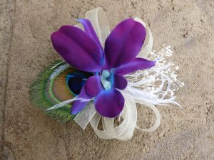 Galaxy orchid baby's breath hair accessory, hair clip, peacock feathers, ribbons, ostirch feather accent