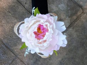 Peony wrist corsage, wristlet, lilies of the valley, burlap, pearl wristlet - Image 2