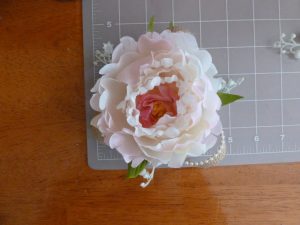 Peony wrist corsage, wristlet, lilies of the valley, burlap, pearl wristlet - Image 3