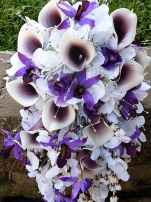 Cascading plum, purple and lavender bridal bouquet with silver accent - Image 3