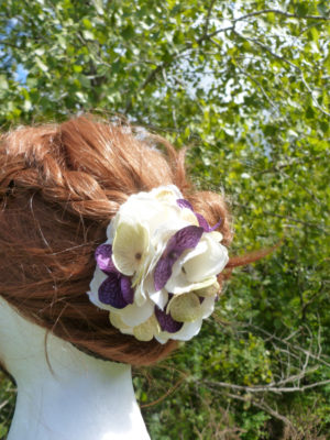Artificial hydrangea hair clip, champagne, ivory plum hair accessory teal, plum hair clip, customizable - Image 3